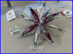 VTG Christopher Radko Astro Stars Ornaments Lot x5 Blue Fuchsia 3D Beaded DS51