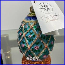 VTG Christopher Radko Christmas Easter Ornament Egg Glass Gilded Rose Blossom