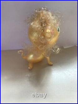 VTG De Carlini Italy Glass Blown Christmas Ornament Lion Curly Hair Figural 4.5
