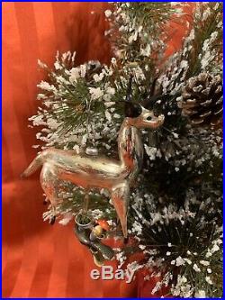 VTG Figural Reindeer Deer Mercury Glass Mushroom Clip On Christmas Ornament RARE