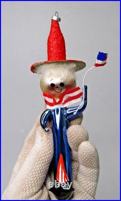 VTG Glass Festive Patriotic Stripe Man Figurine Christmas Ornament Carlini Italy