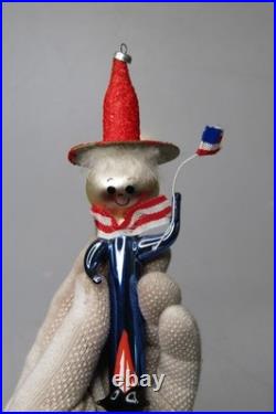 VTG Glass Festive Patriotic Stripe Man Figurine Christmas Ornament Carlini Italy