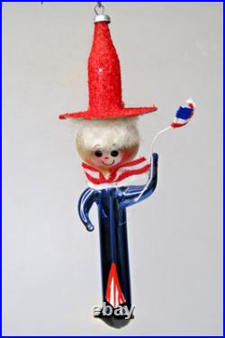 VTG Glass Festive Patriotic Stripe Man Figurine Christmas Ornament Carlini Italy