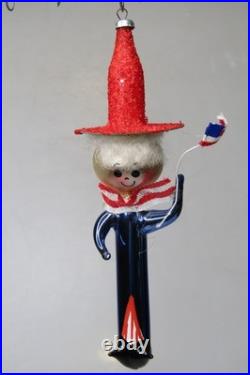 VTG Glass Festive Patriotic Stripe Man Figurine Christmas Ornament Carlini Italy