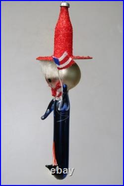 VTG Glass Festive Patriotic Stripe Man Figurine Christmas Ornament Carlini Italy