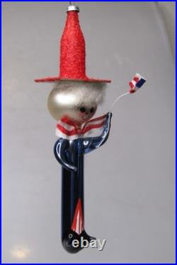 VTG Glass Festive Patriotic Stripe Man Figurine Christmas Ornament Carlini Italy