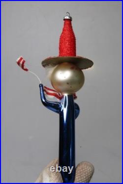 VTG Glass Festive Patriotic Stripe Man Figurine Christmas Ornament Carlini Italy