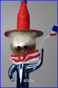 VTG Glass Festive Patriotic Stripe Man Figurine Christmas Ornament Carlini Italy