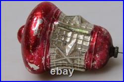 VTG Glass Outdent Multi STAR Embossed BELL Christmas Ornament Silver Red VTG Glass Outdent Multi STAR Embossed BELL Christmas Ornament Silver Red