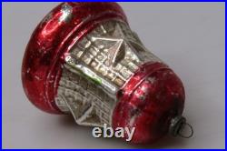 VTG Glass Outdent Multi STAR Embossed BELL Christmas Ornament Silver Red
