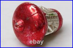 VTG Glass Outdent Multi STAR Embossed BELL Christmas Ornament Silver Red