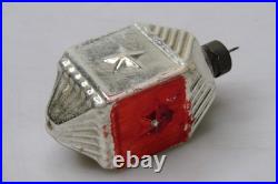 VTG Glass Red Silver Outdent STAR Embossed LANTERN Christmas Ornament Corning #2