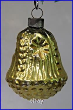 VTG Glass STAR Embossed Outdent Bumpy Gold BELL Christmas Ornament US of A