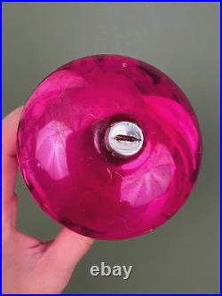 VTG Jumbo Germany Hot Pink Mercury Glass Bell w Clapper Christmas Ornament 7.5'