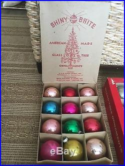 VTG LOT BOXES antique 86 CHRISTMAS ORNAMENTS GLASS SHINY BRITE George Franke