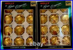 VTG MCM 1Holly 12 Gold Glass Christmas Tree Ornaments New In Original Boxes (4)