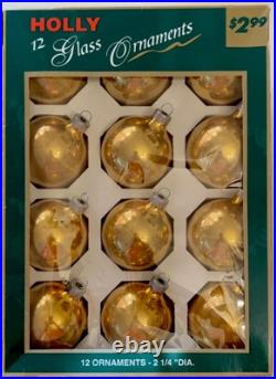 VTG MCM 1Holly 12 Gold Glass Christmas Tree Ornaments New In Original Boxes (4)