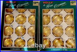 VTG MCM 1Holly 12 Gold Glass Christmas Tree Ornaments New In Original Boxes (4)