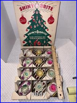 VTG Mica Striped Double Indent Round Glass Xmas Ornament Box/12 4 Ex Cond