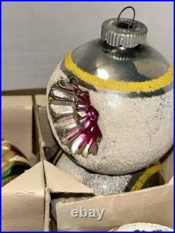 VTG Mica Striped Double Indent Round Glass Xmas Ornament Box/12 4 Ex Cond