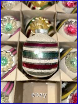VTG Mica Striped Double Indent Round Glass Xmas Ornament Box/12 4 Ex Cond