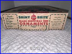 VTG Mica Striped Double Indent Round Glass Xmas Ornament Box/12 4 Ex Cond