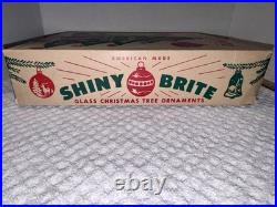 VTG Mica Striped Double Indent Round Glass Xmas Ornament Box/12 4 Ex Cond