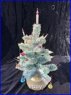 VTG Musical Bottle Brush Rotating Christmas Tree Japan Glass Ornaments Works 50s