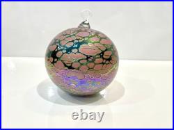 VTG STUART ABELMAN 1997 Glass Christmas Ornament Art Pink Iridescent Webbing