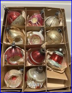 VTG UNIQUE Mercury Glass Triple Indent Stripe Teardrop Bell Shiny Brite Ornament
