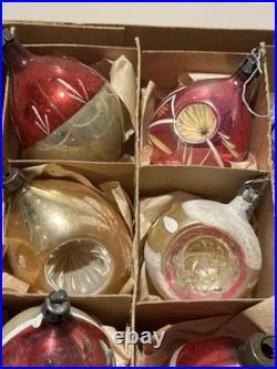 VTG UNIQUE Mercury Glass Triple Indent Stripe Teardrop Bell Shiny Brite Ornament