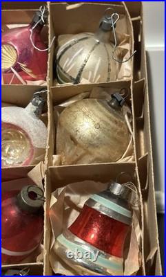 VTG UNIQUE Mercury Glass Triple Indent Stripe Teardrop Bell Shiny Brite Ornament