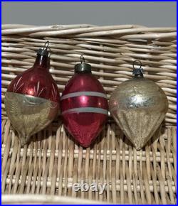 VTG UNIQUE Mercury Glass Triple Indent Stripe Teardrop Bell Shiny Brite Ornament