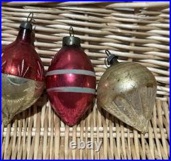 VTG UNIQUE Mercury Glass Triple Indent Stripe Teardrop Bell Shiny Brite Ornament