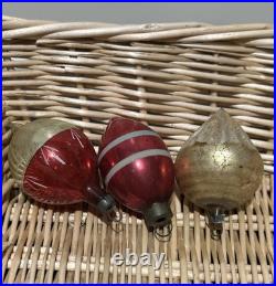VTG UNIQUE Mercury Glass Triple Indent Stripe Teardrop Bell Shiny Brite Ornament