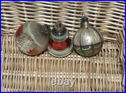 VTG UNIQUE Mercury Glass Triple Indent Stripe Teardrop Bell Shiny Brite Ornament