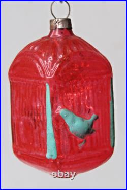 VTG Unsilvered Glass BIRD CAGE Tinsel In Feather Tree Christmas Ornament Germany