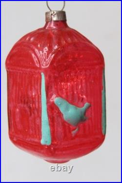 VTG Unsilvered Glass BIRD CAGE Tinsel In Feather Tree Christmas Ornament Germany