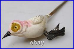 VTG Unsilvered Glass LARGE EYE Turn Head BIRD Clip On Christmas Ornament German