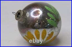 VTG pre WWII Glass GLD DAISY Flower Picture BALL Christmas Ornament HEIM US of A