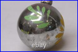 VTG pre WWII Glass GLD DAISY Flower Picture BALL Christmas Ornament HEIM US of A