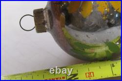 VTG pre WWII Glass GLD DAISY Flower Picture BALL Christmas Ornament HEIM US of A