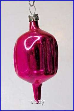 VTG pre WWII era Blown Glass Fluted Hot Pink 3 DROP Christmas Ornament HEIM