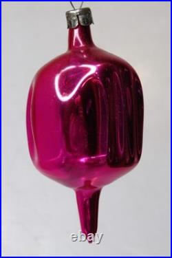 VTG pre WWII era Blown Glass Fluted Hot Pink 3 DROP Christmas Ornament HEIM