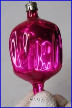 VTG pre WWII era Blown Glass Fluted Hot Pink 3 DROP Christmas Ornament HEIM