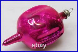 VTG pre WWII era Blown Glass Fluted Hot Pink 3 DROP Christmas Ornament HEIM