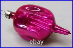 VTG pre WWII era Blown Glass Fluted Hot Pink 3 DROP Christmas Ornament HEIM