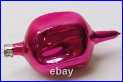 VTG pre WWII era Blown Glass Fluted Hot Pink 3 DROP Christmas Ornament HEIM