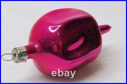 VTG pre WWII era Blown Glass Fluted Hot Pink 3 DROP Christmas Ornament HEIM