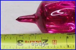 VTG pre WWII era Blown Glass Fluted Hot Pink 3 DROP Christmas Ornament HEIM